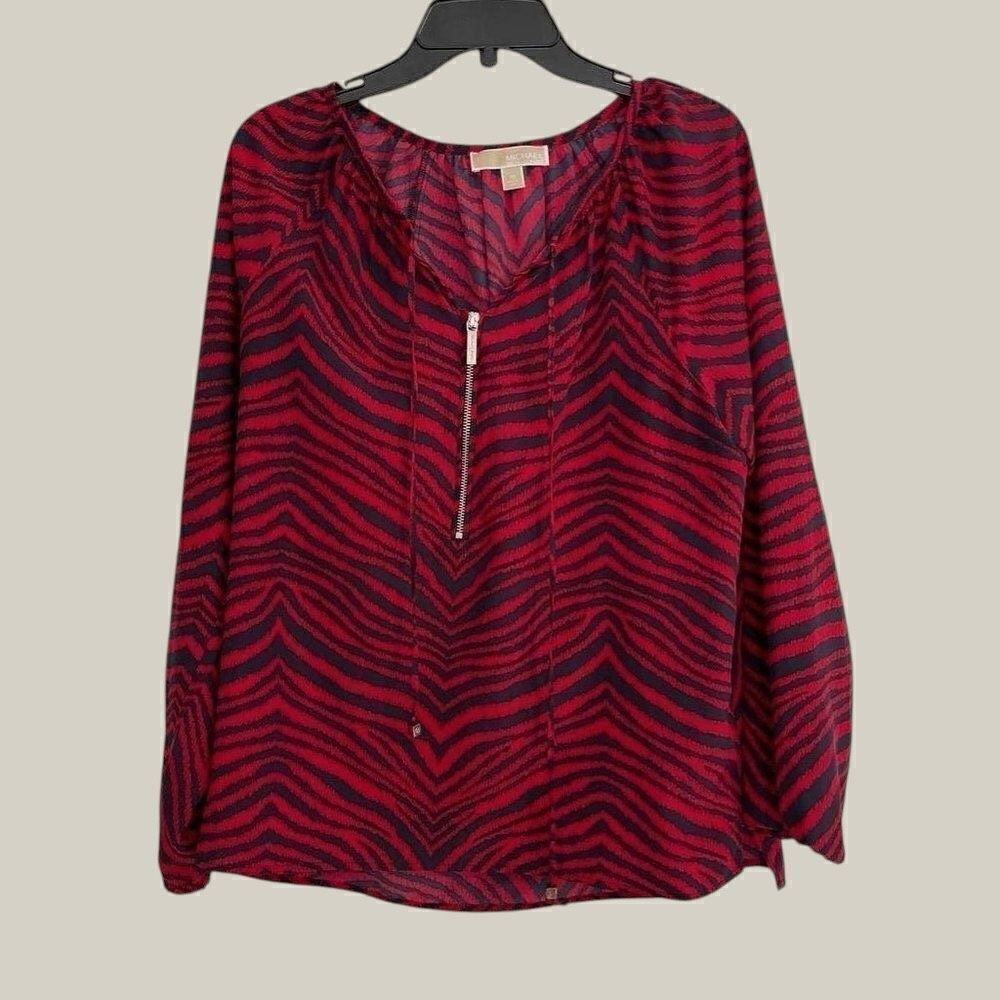Michael Kors Red Zebra Print Blouse / NWT / sz 4 / front zipper close